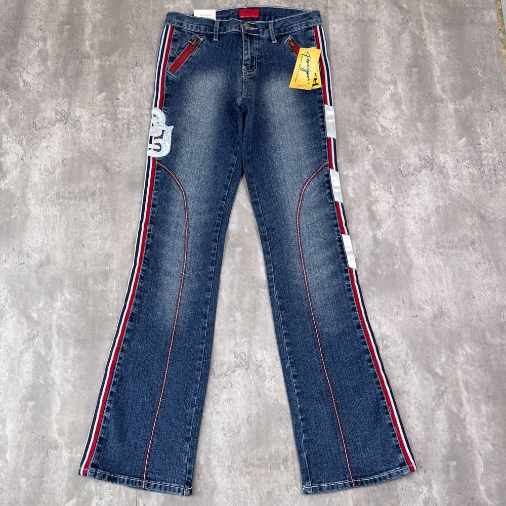 Vintage Paco Jeans Womens 5 Blue Embroidered Flare Bootcut Ribbon Y2K NWT
